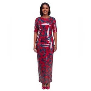 Red Floral Sheath Maxi Dress - Women